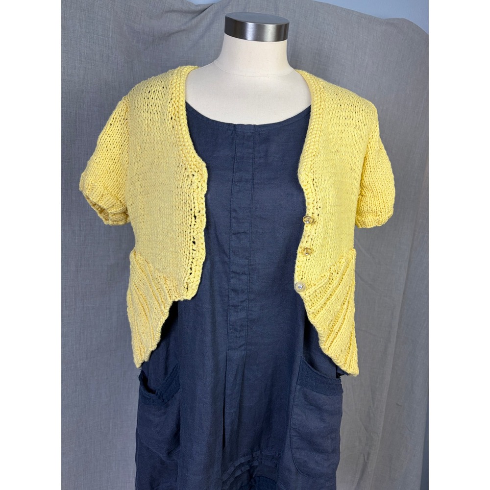 Handmade Yellow Knit Bolero Cardigan Asymmetrical Artsy Cottagecore‎ Sweater - Picture 2 of 9